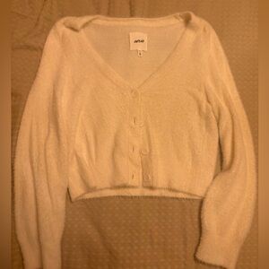 Aerie Women's Cream Fuzzy Cropped Cardigan